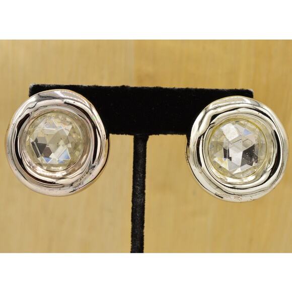 Givenchy Vintage Crystal Clip On Earrings Round Chunky Runway Signed 1980s BinZ - Picture 1 of 11